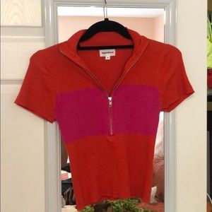 HALLIE MOCK NECK TOP IN TANGERINE MULTI